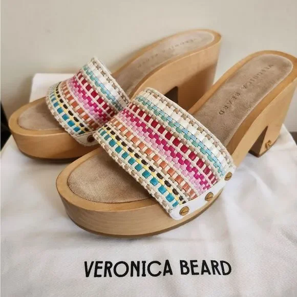 Veronica Beard Hannalee Woven Vamp w/Gold Studs Mules Sz.6.5 Ret.$330 in Dustbag - Picture 3 of 16